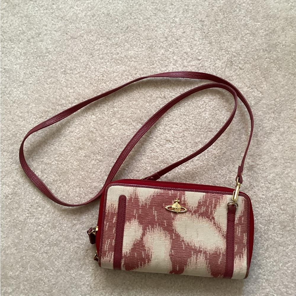 Vivienne Westwood Orb Long Wallet Red Strap Crossbody Bag